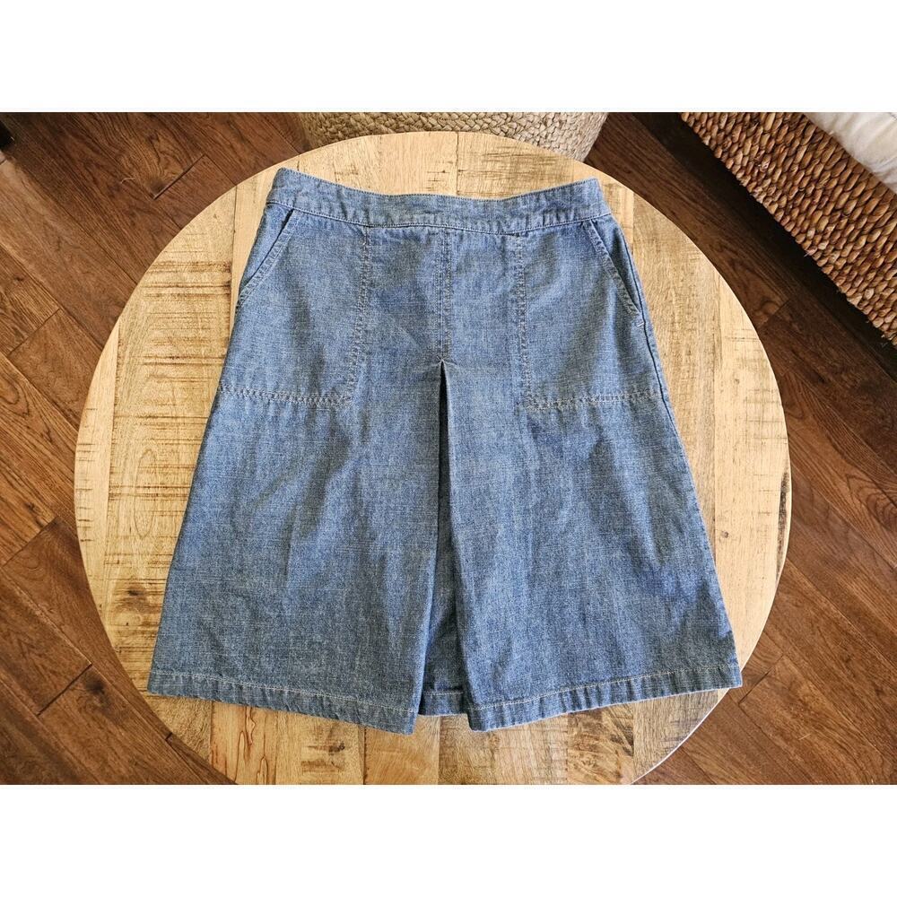 Eddie Bauer Vintage Denim Skirt Pockets Jean A-Line Inverted Pleated Size 4P